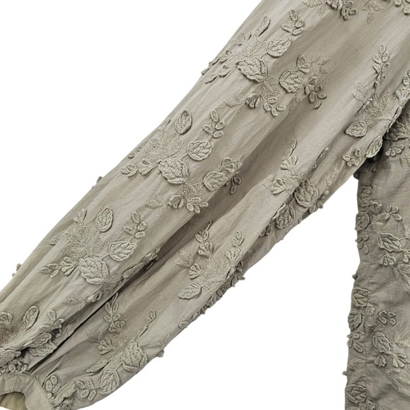 & OTHER STORIES Womens 10 Voluminous Floral Appliqué Blouse in Sage Green - Picture 6 of 14